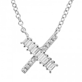 14K White Gold Round & Baguette Diamond Initial Necklace-Necklaces-superbell-X-
