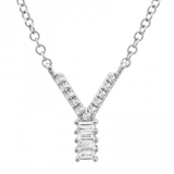 14K White Gold Round & Baguette Diamond Initial Necklace