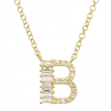 14K Yellow Gold Round & Baguette Diamond Initial Necklace-Necklaces-Maurice's Jewelers-B-