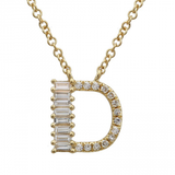 14K Yellow Gold Round & Baguette Diamond Initial Necklace