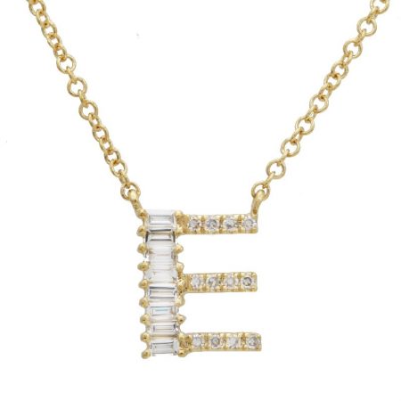 14K Yellow Gold Round & Baguette Diamond Initial Necklace