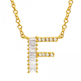 14K Yellow Gold Round & Baguette Diamond Initial Necklace