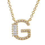 14K Yellow Gold Round & Baguette Diamond Initial Necklace