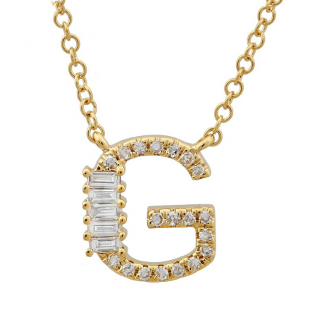14K Yellow Gold Round & Baguette Diamond Initial Necklace-Necklaces-Maurice's Jewelers-G-