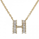 14K Yellow Gold Round & Baguette Diamond Initial Necklace-Necklaces-Maurice's Jewelers-H-