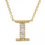 14K Yellow Gold Round & Baguette Diamond Initial Necklace