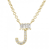 14K Yellow Gold Round & Baguette Diamond Initial Necklace