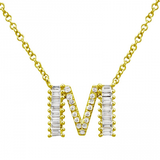 14K Yellow Gold Round & Baguette Diamond Initial Necklace