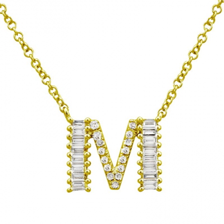 14K Yellow Gold Round & Baguette Diamond Initial Necklace-Necklaces-Maurice's Jewelers-M-