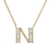 14K Yellow Gold Round & Baguette Diamond Initial Necklace