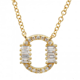 14K Yellow Gold Round & Baguette Diamond Initial Necklace