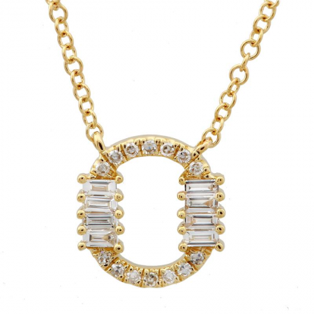 14K Yellow Gold Round & Baguette Diamond Initial Necklace-Necklaces-Maurice's Jewelers-O-