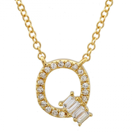 14K Yellow Gold Round & Baguette Diamond Initial Necklace-Necklaces-Maurice's Jewelers-Q-