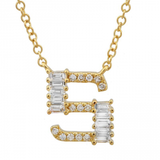 14K Yellow Gold Round & Baguette Diamond Initial Necklace