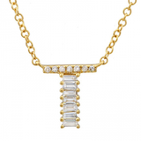 14K Yellow Gold Round & Baguette Diamond Initial Necklace