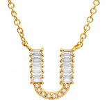 14K Yellow Gold Round & Baguette Diamond Initial Necklace