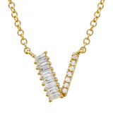 14K Yellow Gold Round & Baguette Diamond Initial Necklace