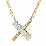 14K Yellow Gold Round & Baguette Diamond Initial Necklace