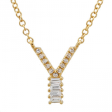 14K Yellow Gold Round & Baguette Diamond Initial Necklace