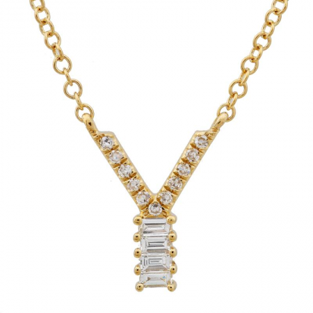 14K Yellow Gold Round & Baguette Diamond Initial Necklace