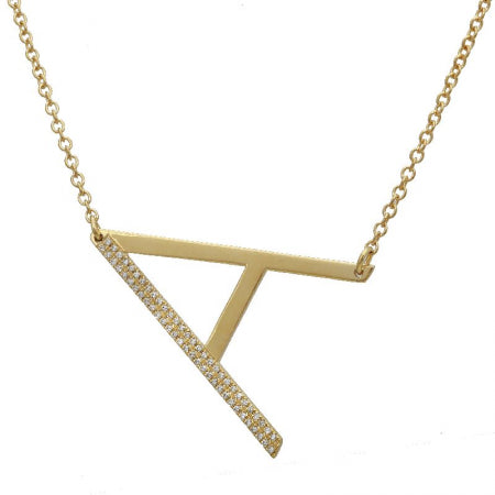14K Yellow Gold Sideways Large Initial Diamond Necklace-Necklaces-superbell-A-