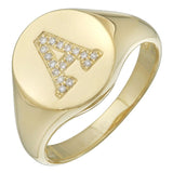 14K Yellow Gold Diamond Initial Signet Ring-Rings-superbell-A-