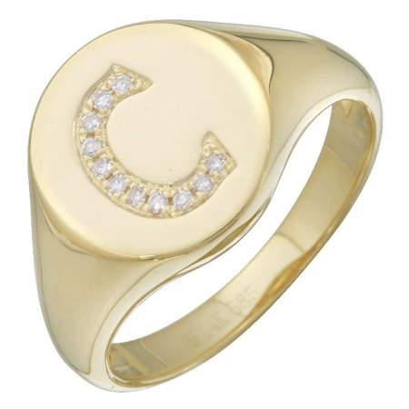 14K Yellow Gold Diamond Initial Signet Ring-Rings-superbell-C-