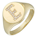 14K Yellow Gold Diamond Initial Signet Ring-Rings-superbell-E-