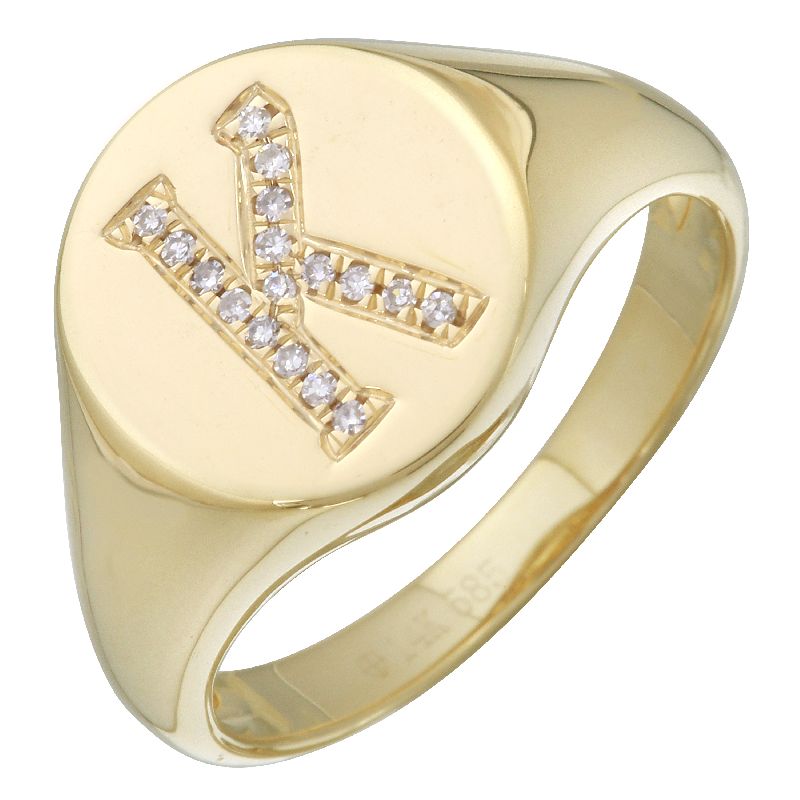 14K Yellow Gold Diamond Initial Signet Ring-Rings-superbell-K-
