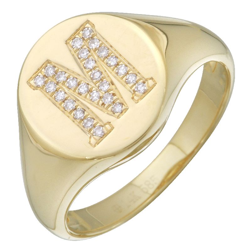 14K Yellow Gold Diamond Initial Signet Ring-Rings-superbell-M-