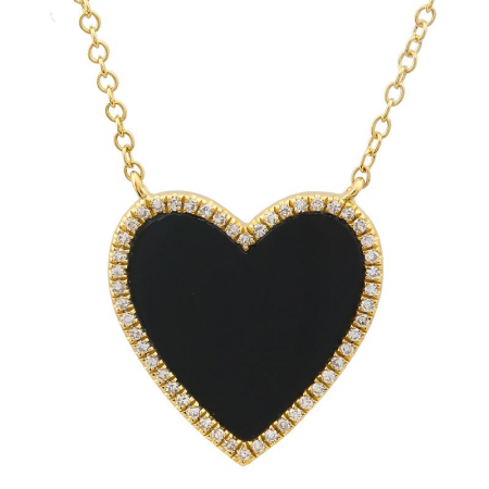 14k Yellow Gold Onyx Heart Necklace