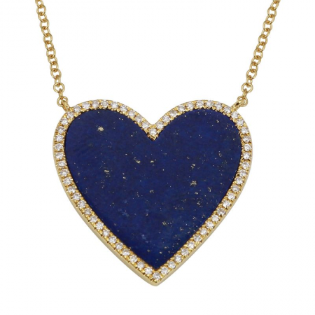 14K Yellow Gold Lapis Heart Necklace-Necklaces-superbell-