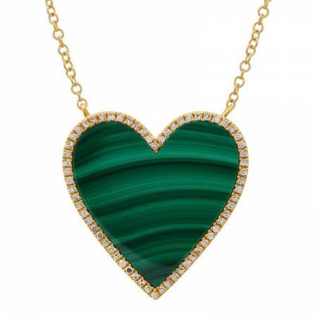 14K Yellow Gold Malachite Heart Necklace-Necklaces-Maurice's Jewelers-