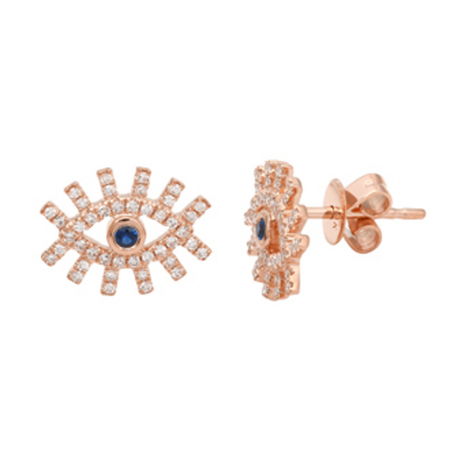 14K Rose Gold Diamond + Sapphire Evil Eye Earrings-Earrings-Maurice's Jewelers-ROSE GOLD-