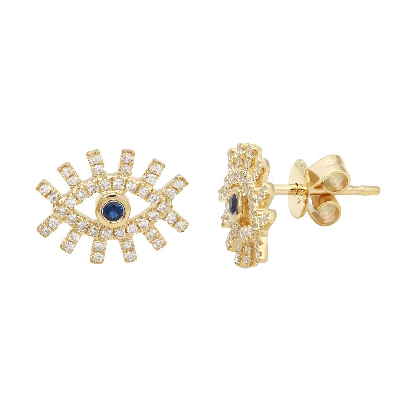 14K White Gold Diamond + Sapphire Evil Eye Earrings
