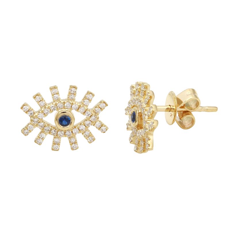 14K Rose Gold Diamond + Sapphire Evil Eye Earrings-Earrings-Maurice's Jewelers-YELLOW GOLD-