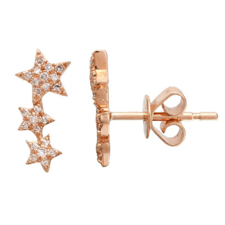 14K Rose Gold Star Diamond Earrings
