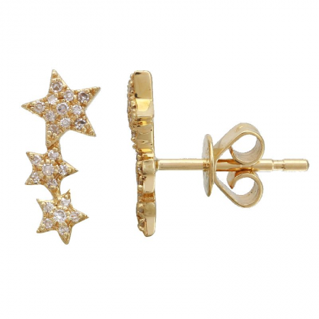14k Yellow Gold Star Diamond Earrings-earrings-superbell-