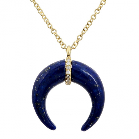 14K Yellow Gold Diamond Crescent Shell Necklace-Necklaces-superbell-LAPIS-
