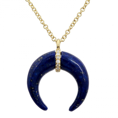 14K Yellow Gold Diamond Crescent Shell Necklace