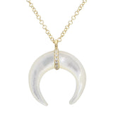 14K Yellow Gold Diamond Crescent Shell Necklace-Necklaces-superbell-MOTHER OF PEARL-