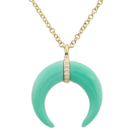 14K Yellow Gold Diamond Crescent Shell Necklace-Necklaces-superbell-TURQUOISE-