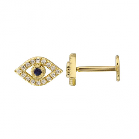 14K Yellow Gold Evil Eye Diamond Flat Back Earrings-EARRINGS-Maurice's Jewelers-