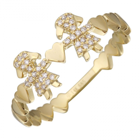 14K Yellow Gold Diamond Child Ring (2 Girls)-Rings-superbell-