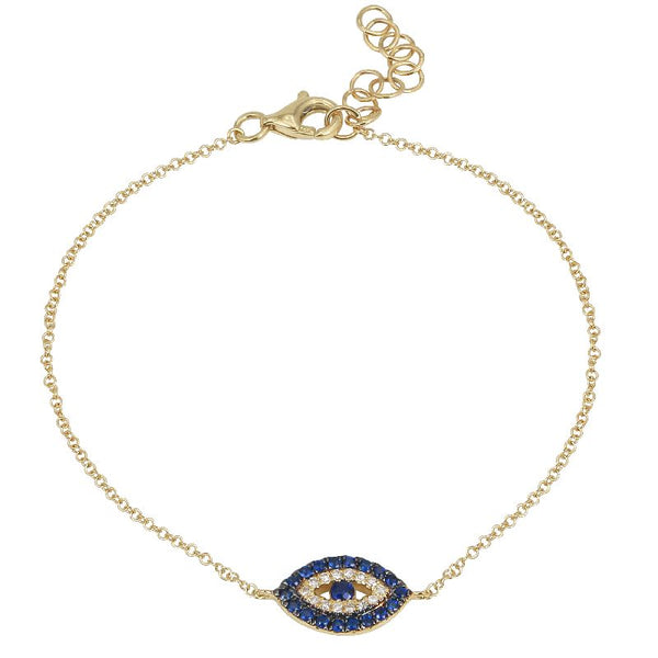 14k Yellow Gold Evil Eye Diamond & Sapphire Gemstone Bracelet