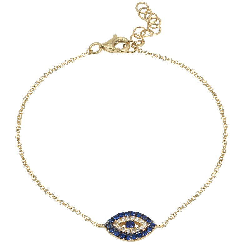 14k Yellow Gold Evil Eye Diamond & Sapphire Gemstone Bracelet-Bracelets-superbell-