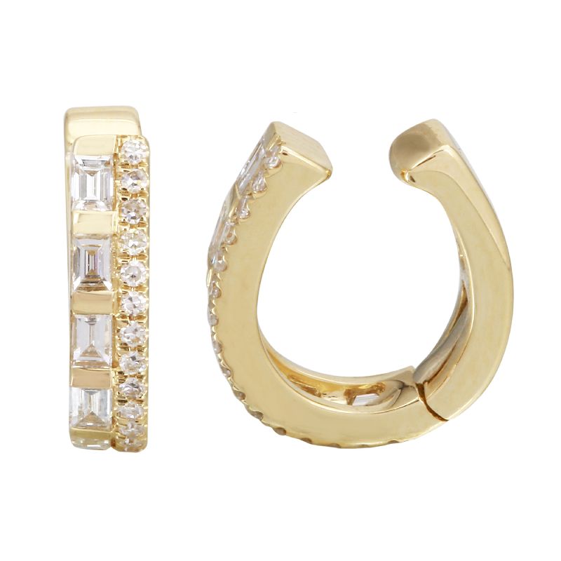 14K Yellow Gold Baguette + Round Diamond Ear Cuff-EARRINGS-superbell-