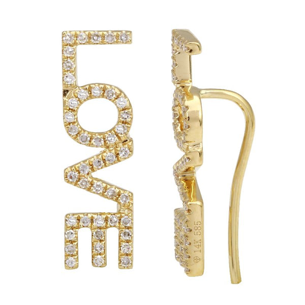 14k Yellow Gold Diamond LOVE Ear Crawler