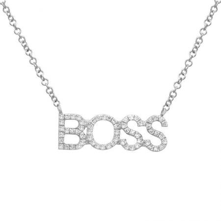 14K White Gold Diamond "BOSS" Necklace