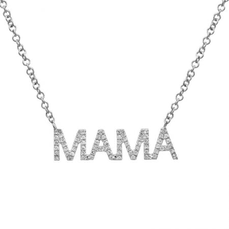 14K White Gold Diamond "MAMA" Necklace
